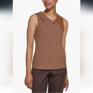 DKNY Womens Petites Casual Blouse Brown